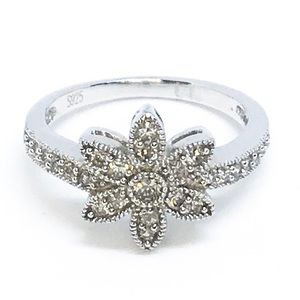 NEW Sterling Silver Floral Ring With Stones